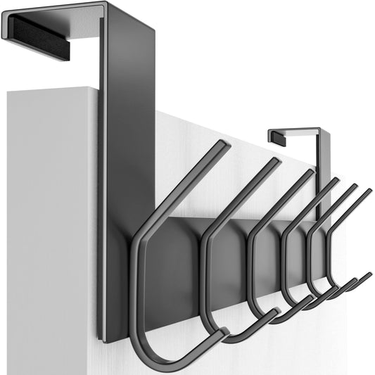 SKOLOO Over The Door Hooks for Hanging Coats Towel Key Clothes - 6 Hooks, Over The Door Towel Rack for Bathroom, Stainless Steel Over Door Coat Hook (Square, Black)