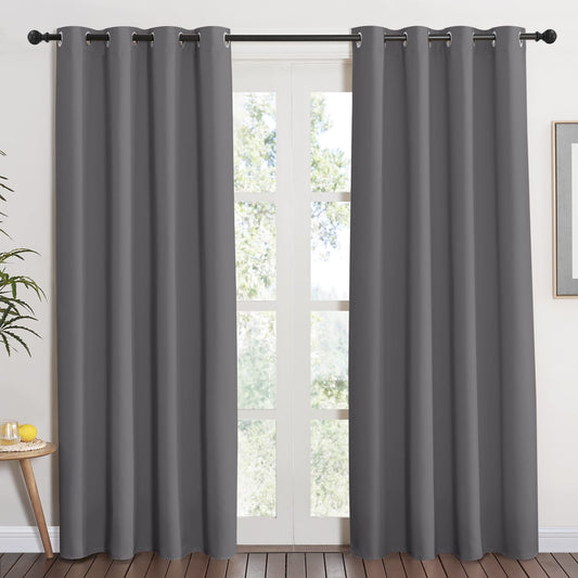 NICETOWN Blackout Curtains 84 Inches Long, Room Darkening Grommet Curtains for Bedroom Living Room Windows (1 Panel, 52 x 84 Inch, Gray)