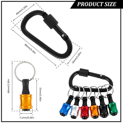 18Pcs Bit Holder Keychain 1/4inch Hex Shank Screwdriver Bits Holder Quick Release Portable Extension Bar Keychain Drill Screw Adapter with Carabiner for Electric Screwdrivers Drill Bit