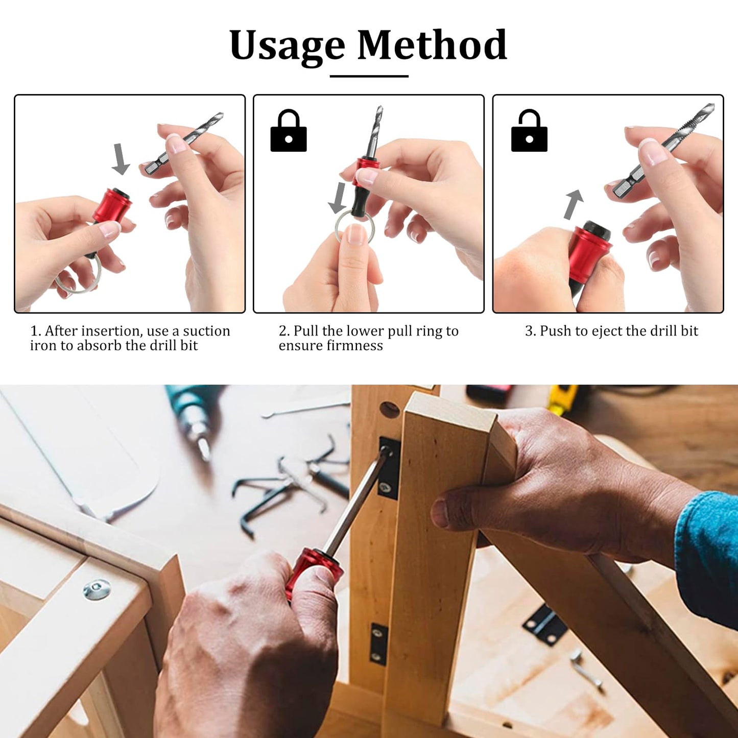 18Pcs Bit Holder Keychain 1/4inch Hex Shank Screwdriver Bits Holder Quick Release Portable Extension Bar Keychain Drill Screw Adapter with Carabiner for Electric Screwdrivers Drill Bit
