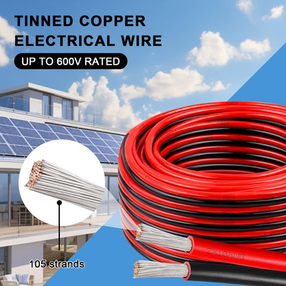 10/2 Tinned Copper Wire 10ft, 600V 10 Gauge 2 Conductor PVC Parallel Wire, Insulated Stranded Low Voltage Wire for Solar Panel, Automotive, Audio Auto, LED Lighting(10 AWG 10FT)