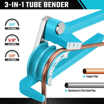 DURATECH Tube Bender, Pipe Bender, 3-IN-1, 1/4", 5/16", 3/8", for Copper, Brass, Aluminum and Thin Steel Pipes, Blue