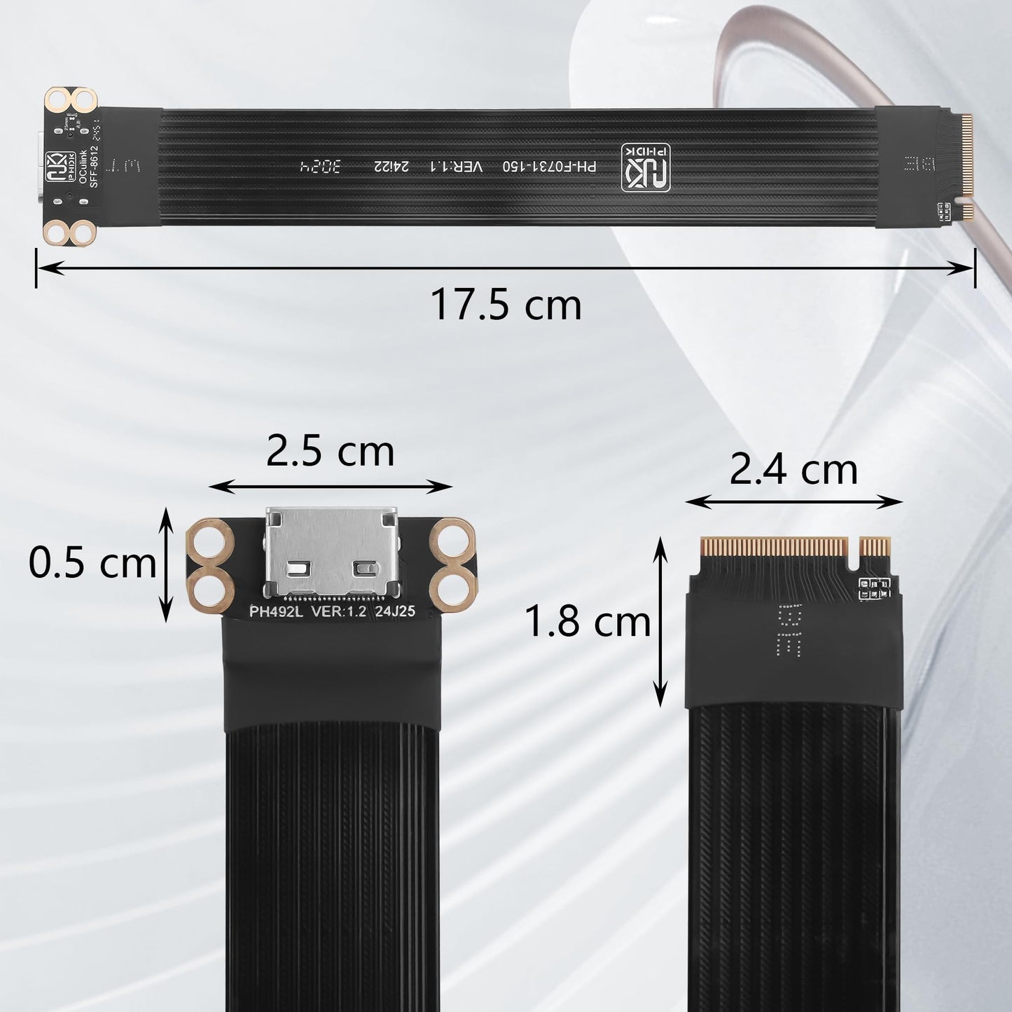 GINTOOYUN PCI-E4.0 M.2 NVME to Oculink SFF-8611/8612 Adapter Cable M.2 M-Key 2280 NGFF to Oculink SFF-8611 SFF-8612 Female Host Cable for Laptops,eGPU,etc(6.89 Inch)
