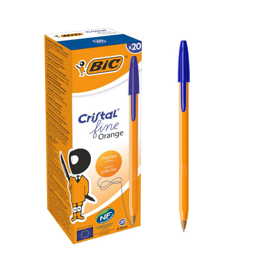 BIC Orange Original Fine Ballpoint Pens Fine Point (0.8 mm) - Blue, Box of 20