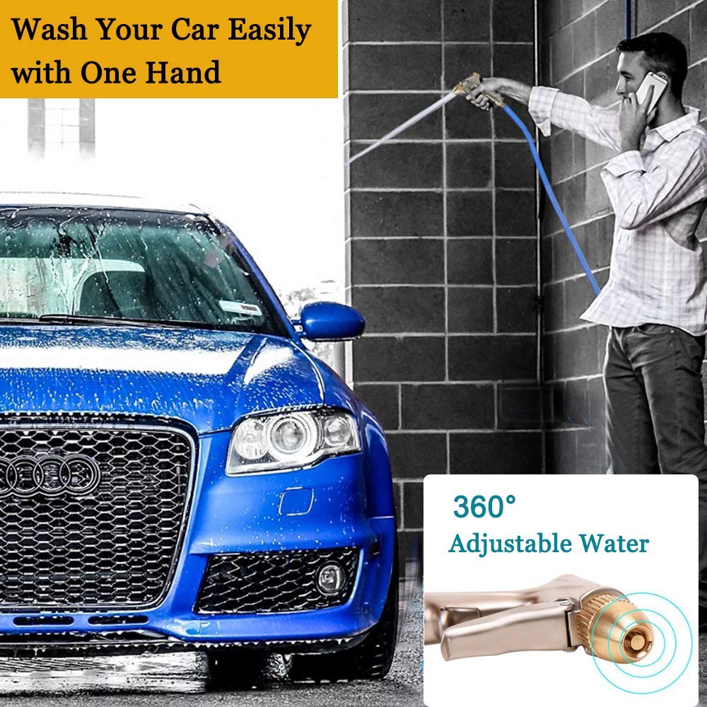 VASLON Garden Hose Nozzle Gun, Zinc Alloy Body & Full Brass Nozzle, Leak Proof Metal Hand Sprayer, High Pressure Pistol Grip in 4 Spraying Modes (Metal)