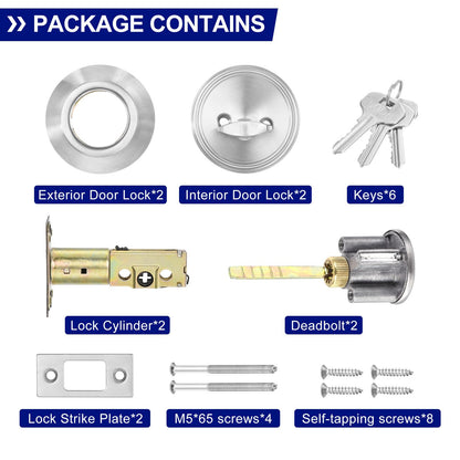 PATIKIL Single Cylinder Deadbolts 2 Pack Exterior Door Locks with Different Keys Security Entry Door Knob with Lock Front Door Locks for Exterior Door, Silver