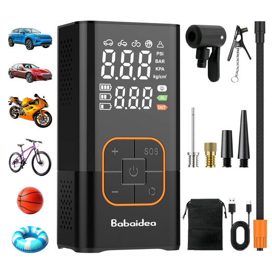 150PSI Tire Inflator Portable,Rechargeable Cordless Mini Air Compressor with Battery,Digital Pressure Gauge Auto Shut Off,LED Light Emergency Pump for Car Motorcycle Bike Tires Balls,DC,2.6*1.9*5.3"
