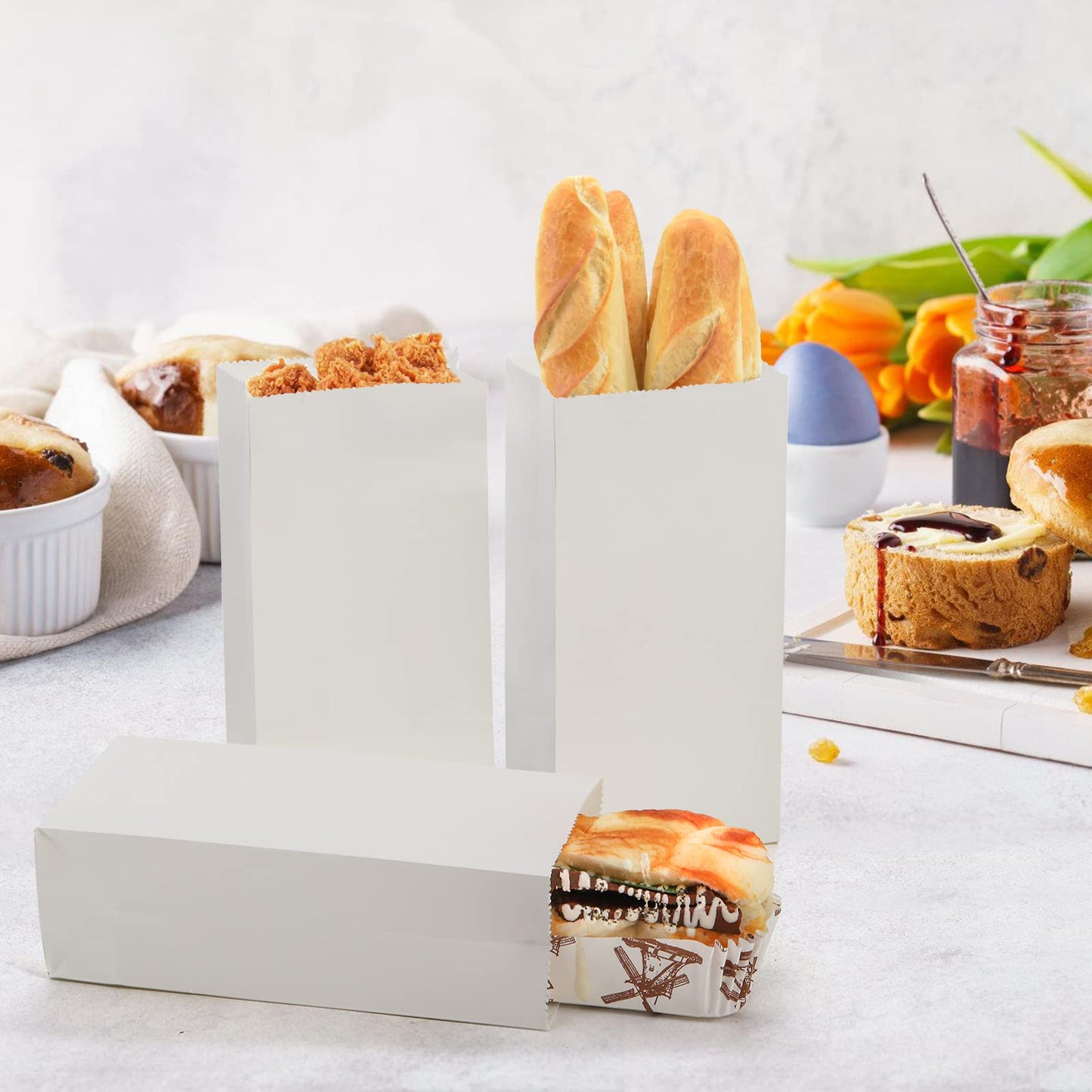 Foraineam 300 Pack Mini Paper Bags 3.5 x 2.2 x 7 inch Durable White Kraft Paper Snack Bag Paper Lunch Bag Small Cookie Favor Bags for Candies, Cookies, Fries, Bread, Popcorn