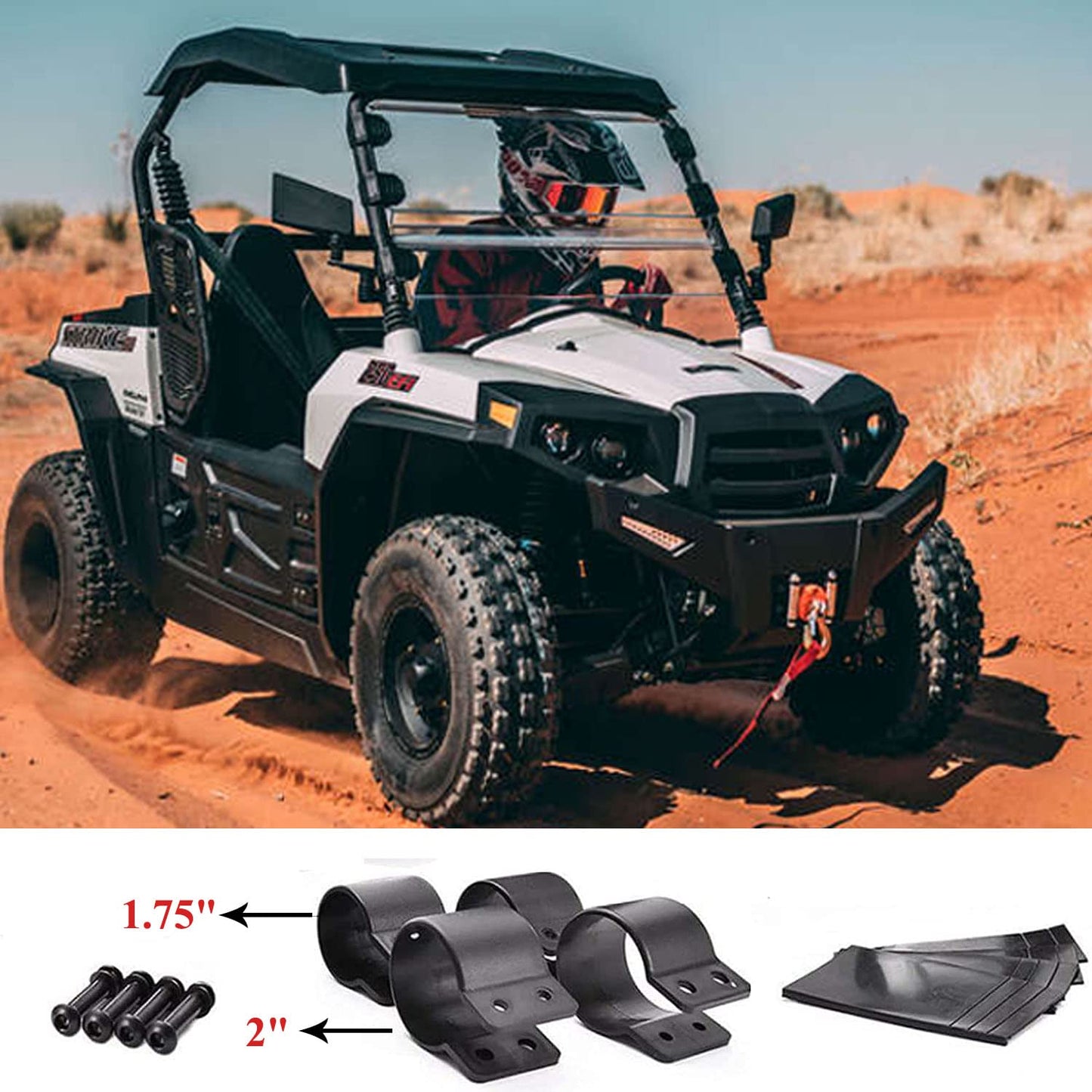 UTV Rear View Mirrors Side Mirror, 2 Pack Rear View Mirror for 1.75" - 2" Roll Cage, All-Terrain Vehicle UTV Side View Mirrors Adjustable Shatterproof Bracket Universal for UTV Cars - Black