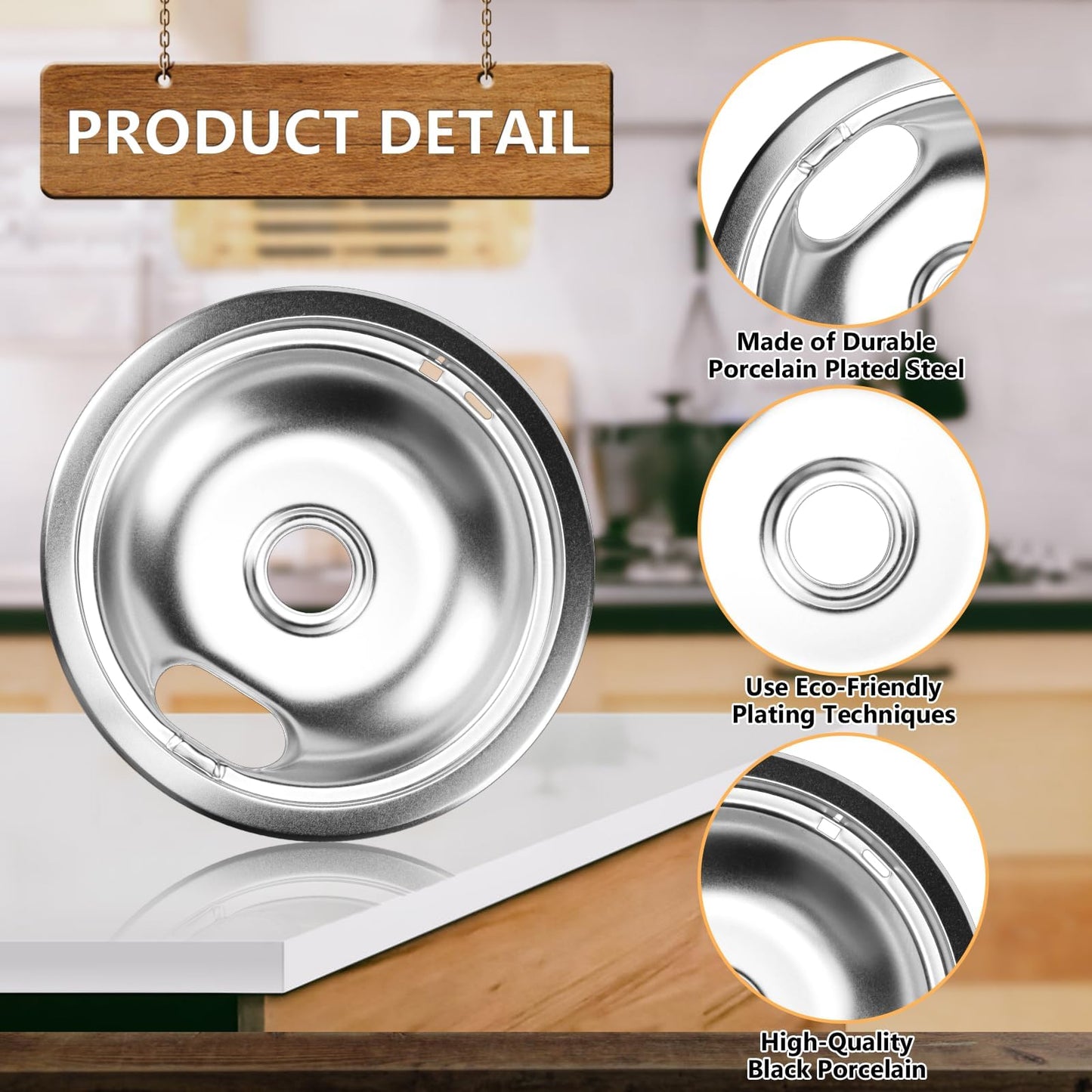 1x8" & 3x6" Chrome Drip Pans Kit Compatible for Whirlpool- W10196405 W10196406 Drip Pan Electric Stove Burner Covers Replaces 0089285 0091813 0304979 0310228 Not for GE