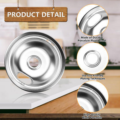 1x8" & 3x6" Chrome Drip Pans Kit Compatible for Whirlpool- W10196405 W10196406 Drip Pan Electric Stove Burner Covers Replaces 0089285 0091813 0304979 0310228 Not for GE