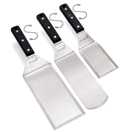 Anmarko Stainless Steel Griddle Spatula Set - Heavy Duty & Sturdy - 3 Piece Set - Dishwasher Safe