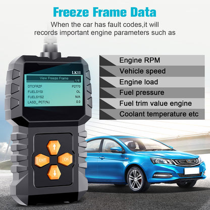 OBD2 Scanner Ease Setup Plug-Play: Clear Reset Engine Error Code Professional Code Reader Diagnostic Scan Tools with Freeze Frame/I/M Readiness for All Cars Since 1996 & Newer -LK11