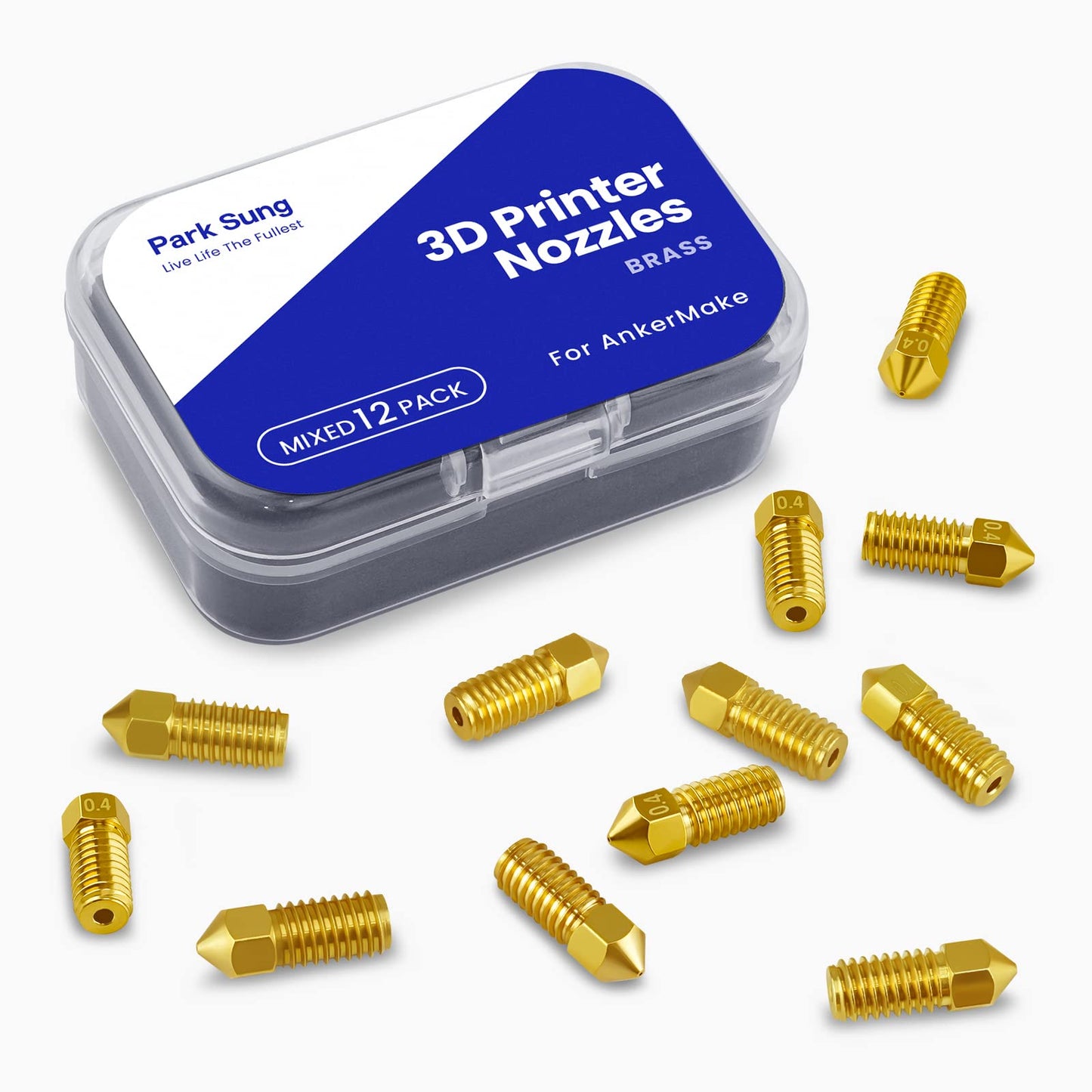 3D Printer Nozzles 12 pcs M5 Nozzle, Park Sung Brass Nozzles with High Temperature Resistance Upgraded Fully Fit for AnkerMake M5 Ender 3 Ender 3 V2 Ender 3 pro, 0.2mm, 0.4mm, 0.6mm, 0.8mm Nozzle Kit