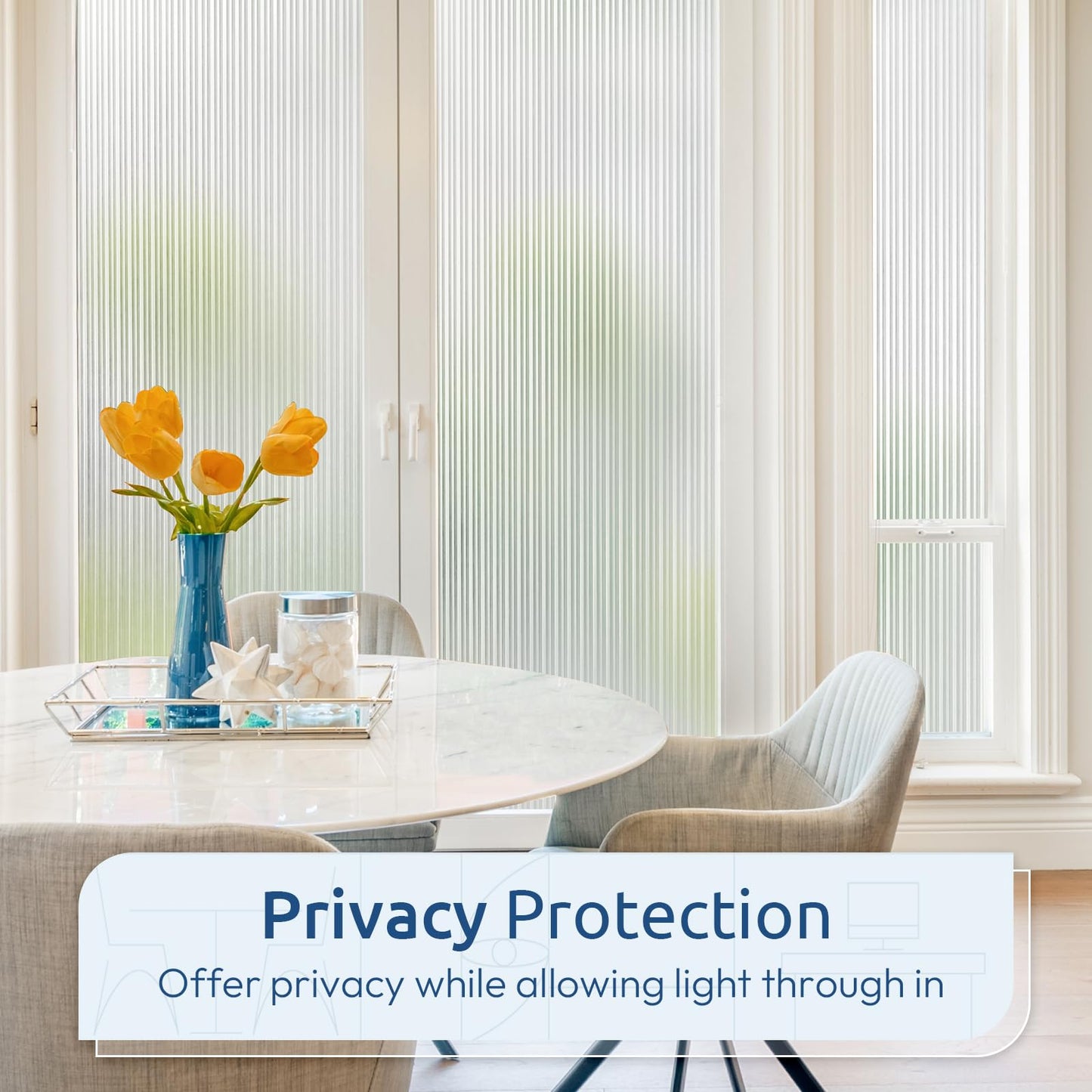 rabbitgoo Reeded Glass Window Privacy Film, Non Adhesive Frosted Window Film, UV Heat Blocking Decorative Vinyl Daytime Night Privacy Clings for Bathroom Living Room, 23.6 x 78.7 Inches