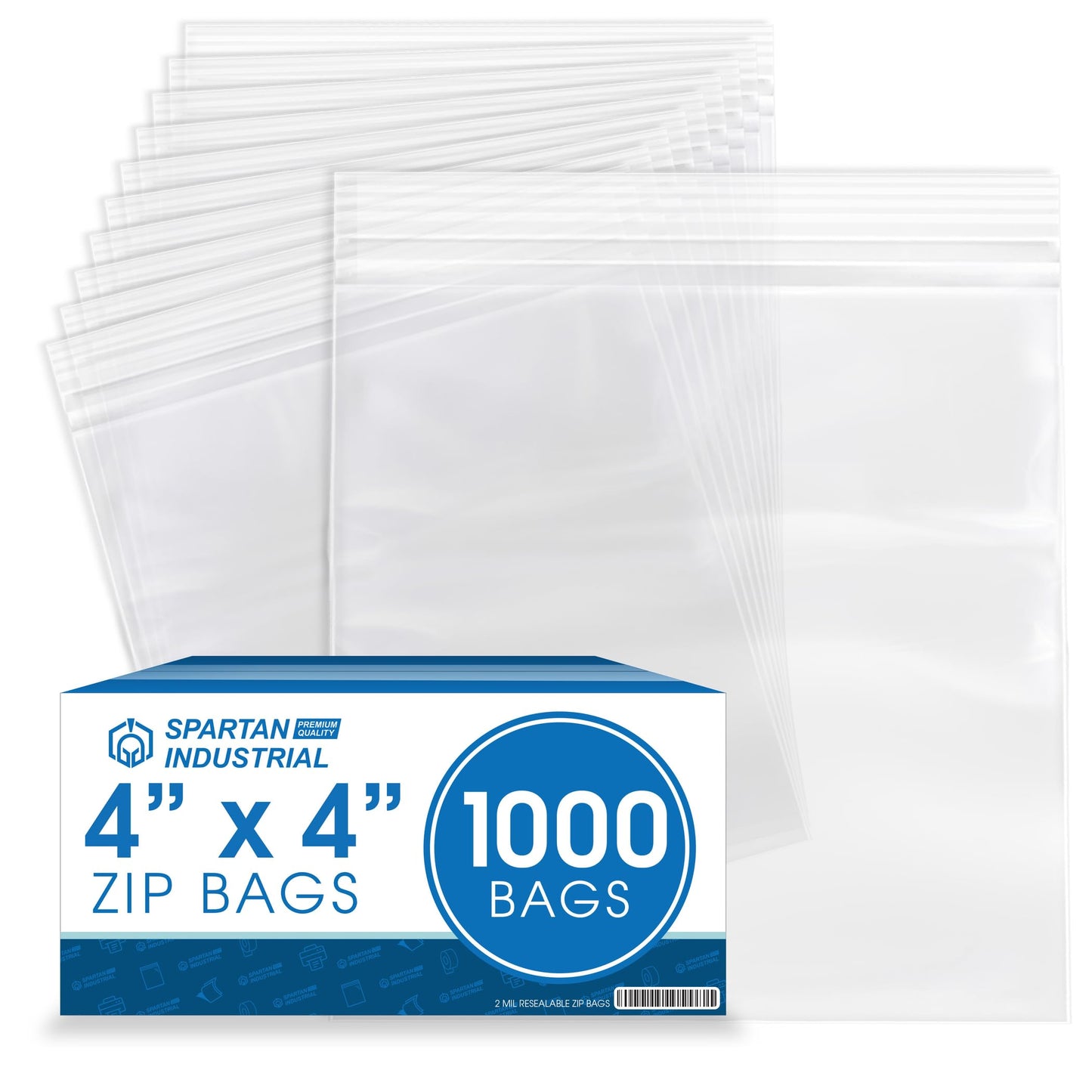 Spartan Industrial - 4” X 4” (1000 Count) 2 Mil Clear Reclosable Zip Plastic Poly Bags with Resealable Lock Seal Zipper