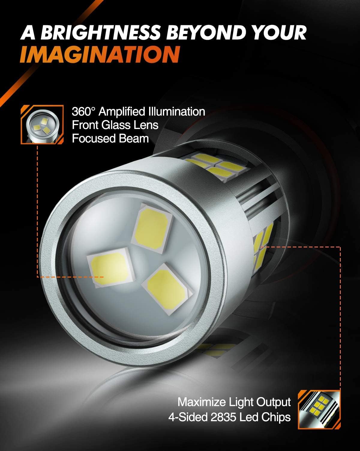 SEALIGHT H10/9145/9140/9045/9040 LED Fog Light Bulbs, 6000K Xenon White, 27 SMD Chips, 360-degree Illumination, Non-polarity, Pack of 2