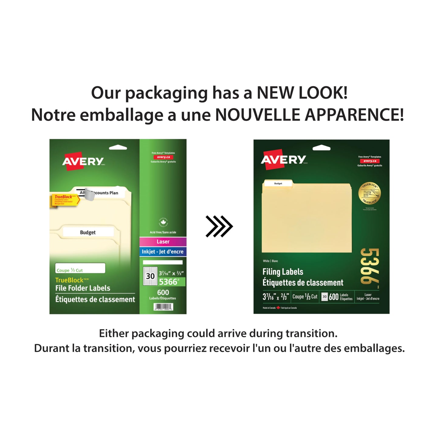 Avery Filing Labels with TrueBlock Technology for Laser and Inkjet Printers, 2/3" x 3-7/16", White, File Tabs Labels, Folder Labels, Rectangle, 600 Labels, Permanent (5366) Made in Canada