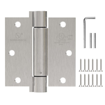 3 Pack Self Closing Door Hinges 3.5 inch Satin Nickel Door Hinges Spring Loaded Auto Close Hinges Square Corners Adjustable Tension for Interior Door 3 1/2 Auto Self-Closing Hinge