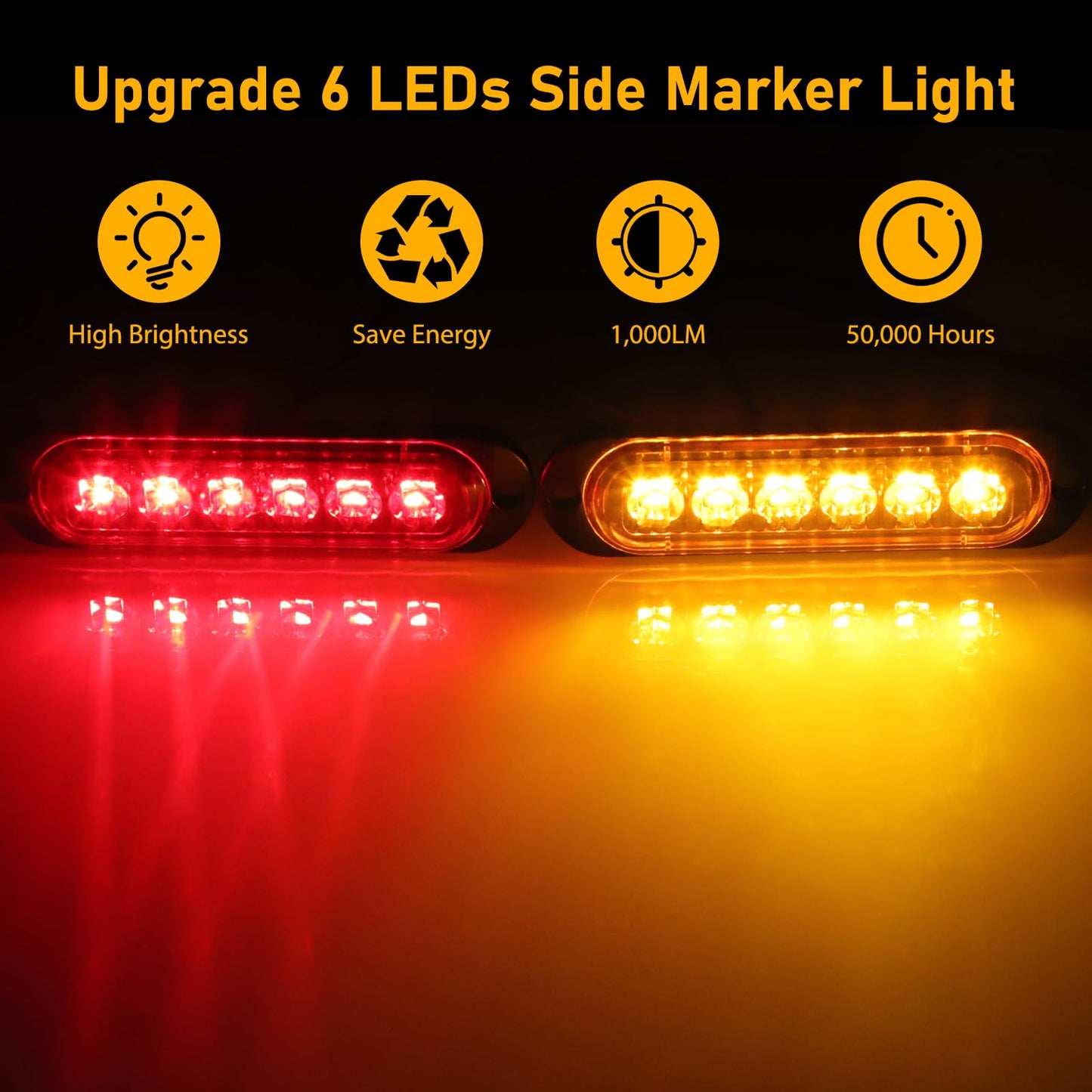 10pcs 6LED Trailer Marker Lights, Linkstyle 12V-24V Amber/Red Surface Mount Clearence Light, 4.4 Inch Waterproof Sealed Side Marker Indicators Light for Front Rear Trailer Truck RV Camper Boat