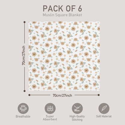 GLLQUEN BABY Receiving Blanket Boy Cotton Muslin Swaddle Blankets Girl Newborn Squares Breathable & Soft Thin Baby Blankets Cloths Double Absorbent Infant Swaddling Wrap - 6 Pack (Sunflower)