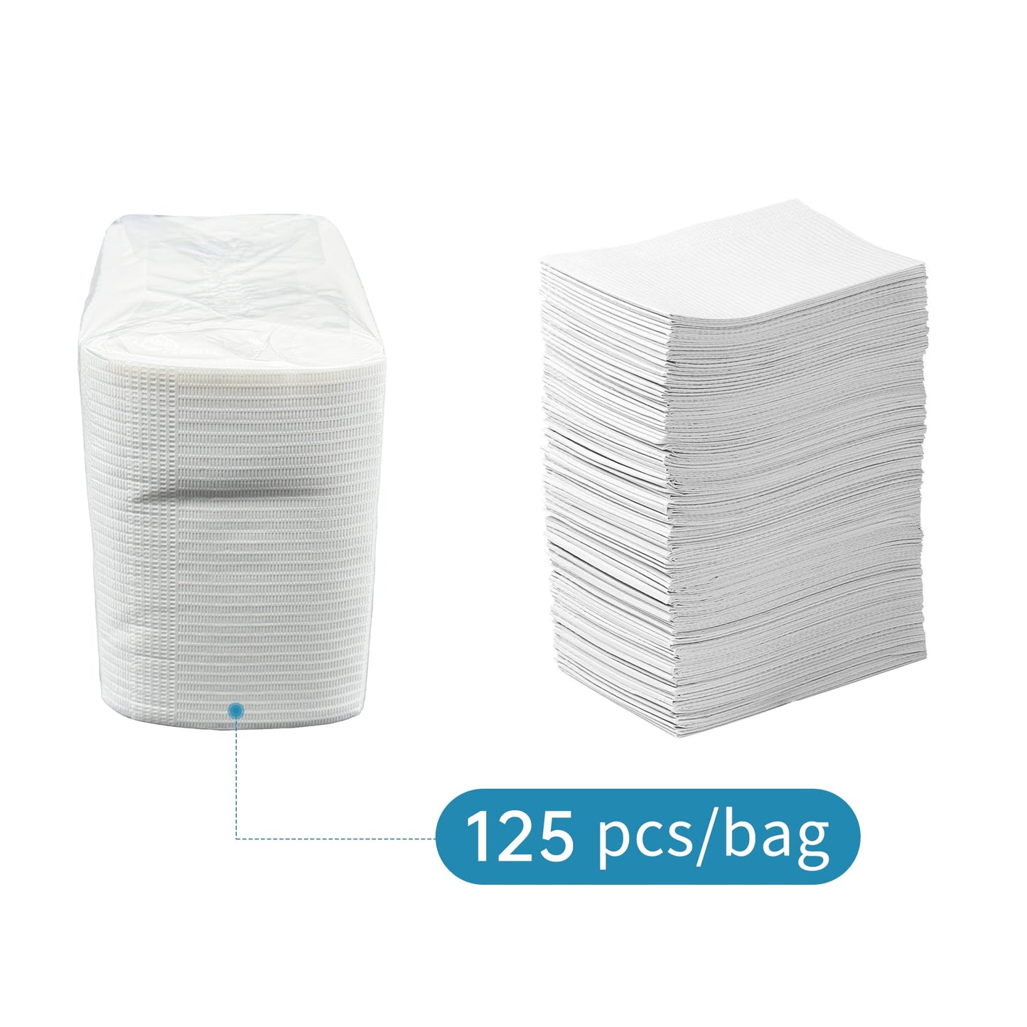 Disposable Dental Bibs 13"x18"（125Pack） - 3 Ply Waterproof Tattoo Bib Sheet for Patients - Dentist or Medical Tray Cover and Nail Table Cover Supplies (White)