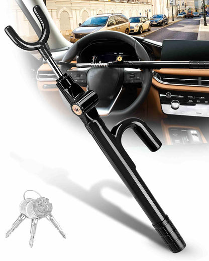 Tevlaphee Steering Wheel Lock Anti-Theft Device Security Car Lock Anti Theft Visible Car Steering Wheel Lock Antitheft Locking Devices Adjustable Car Wheel Lock with 3 Keys (Black)