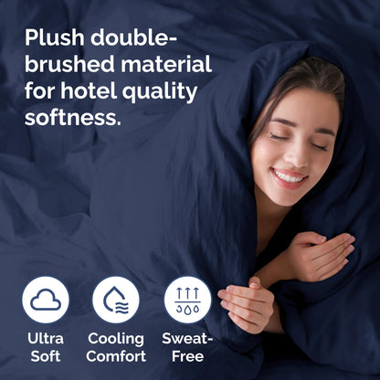 Duvet Cover Queen Size Set - Extra Soft Queen Size Duvet Cover 90 x 90 with 2 Pillow Shams - Hotel Luxury Easy Care and Fade Free w/Zipper Closures & Ties - Comfy Breathable Bedding Set (Navy Blue)