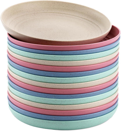Nicunom 16 Pack Lightweight Wheat Straw Plates, 8" Unbreakable Dinner Plates, Dishwasher Microwave Safe Plates Dishes, Reusable Plate for Fruit Snack Container