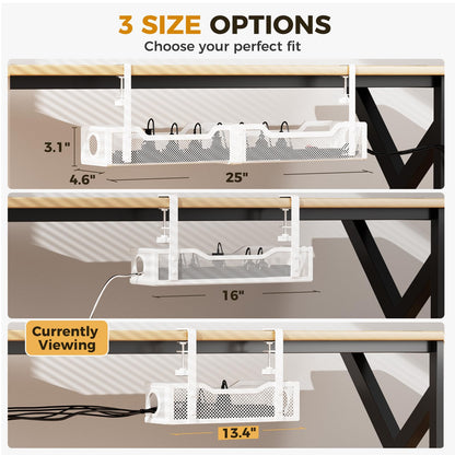 Under Desk Cable Management Tray White, Cinati Cable Management Under Desk No Drill, Cable Tray with Clamp for Desk Wire Management,Desk Cable Management Box for Office, Home - No Damage to Desk