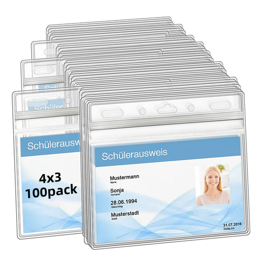 Mositear Horizontal ID Badge Holders with Soft Edge (Sealable Fits 4 x3 Inch Insert) (100 Pack), Waterproof ID Card Holder, Name Tag Holder, name badge holders, Zipper Plastic Badge Holder