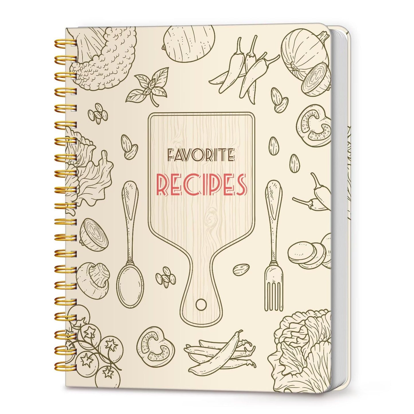 LuBudingJoy Blank Recipe Notebook to Write in Your Own Recipes, Full Page Sprial Hardcover Personal Recipe Organise, Recipe Journal(Wood Color)