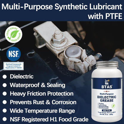 BTAS Dielectric Grease for Automotive Electrical Connectors,Car Battery Terminal Spark Plug Boot Corrosion Preventer Electric Silicone Paste,Dialectical Grease of Marine Electronics with PTFE 8 oz