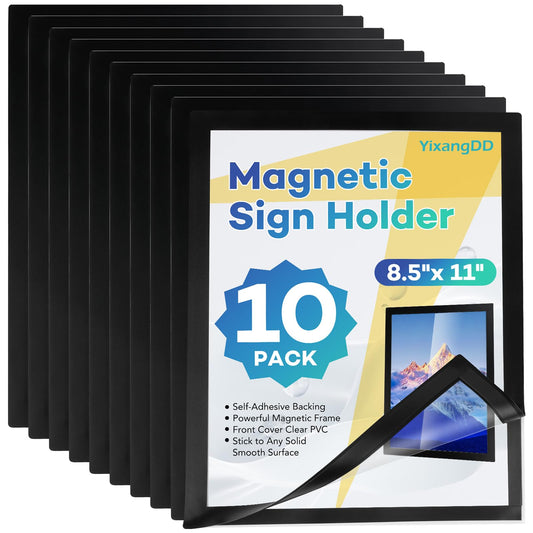 YixangDD 10 Pack Magnetic Sign Holder 8.5 x 11, Self-Adhesive Magnetic Wall Mount Sign Holder, Magnetic Document Holder for Wall Window Office Poster Store
