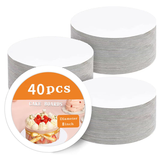 PFAMKEER 40Pcs Cake Boards, White Cake Boards 8 inch Round,Disposable Cake Plates，Food Grade Cardboard Rounds Cake Base, Waterproof and Oil Proof Cake Board for Cake DIY, Dessert and Pizza