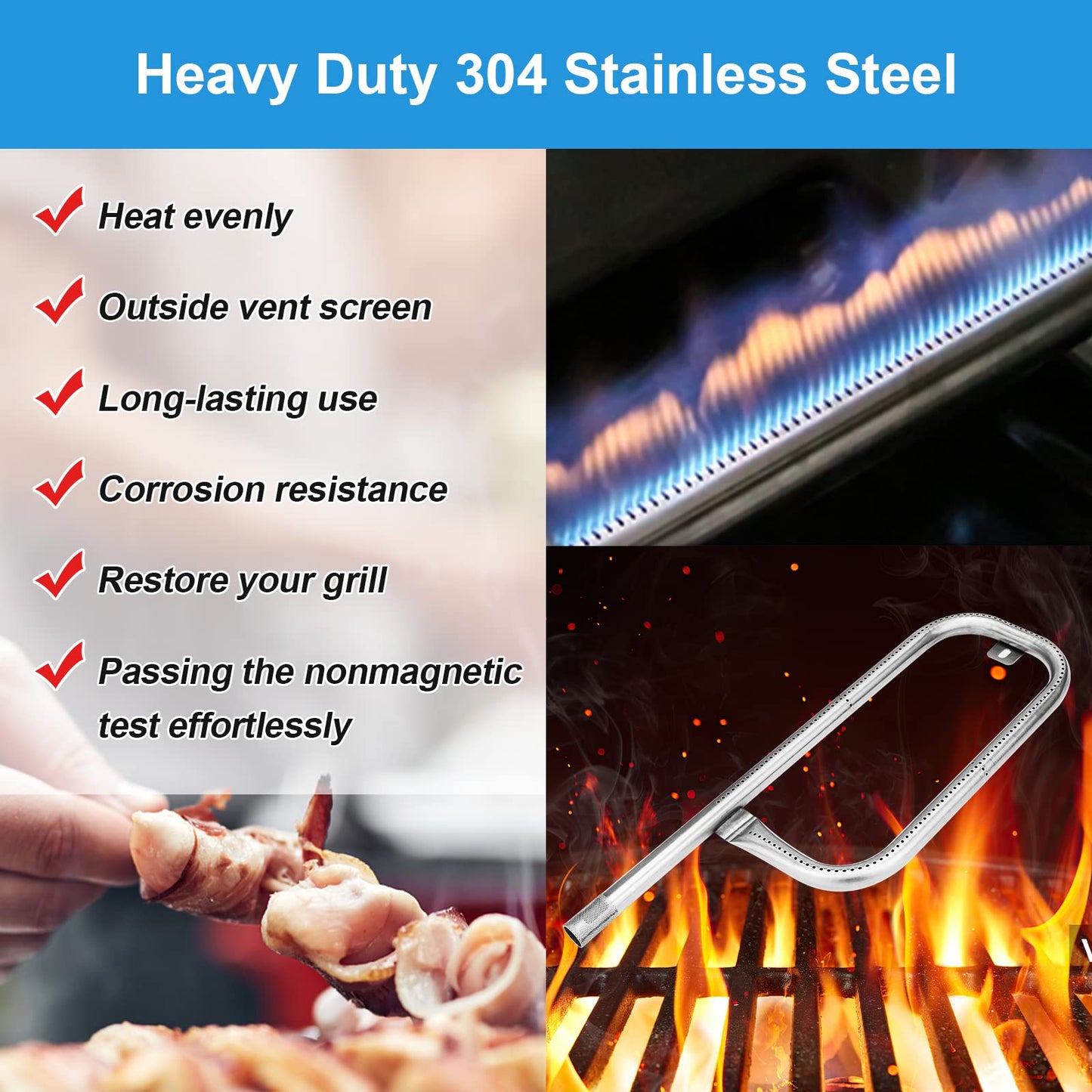 Uniflasy Stainless Steel Grill Tube Burner 60040 Replacement Parts for Weber Q100, Q120, Q1000, Q1200 Gasgrill, Length 17 inch