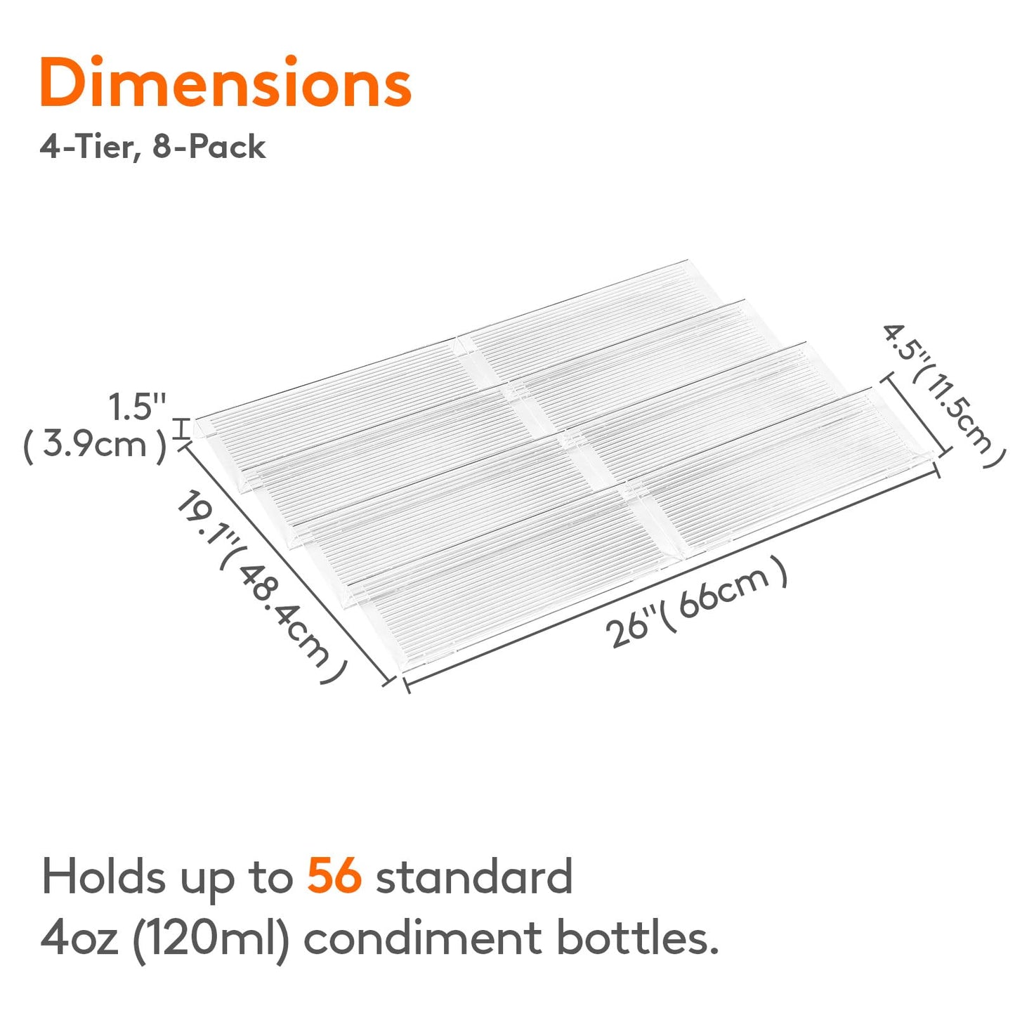 Lifewit Clear Acrylic Spice Drawer Organizer, Expands 13" to 26" - 4-Tier Set of 2 (8 Pieces), Holds 56 Spice Jars (Jars and Labels Not Included), for Kitchen Cabinet Drawers/Countertops