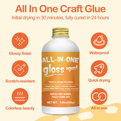 1DFAUL Crafts Sealer Gloss Finish, 200ml All Purpose Craft Glue, Varnish, and Finish, All in One Craft Glue for Wood, Paper, Acrylic Paints, Ceramics, Fabrics, Clay (Gloss)