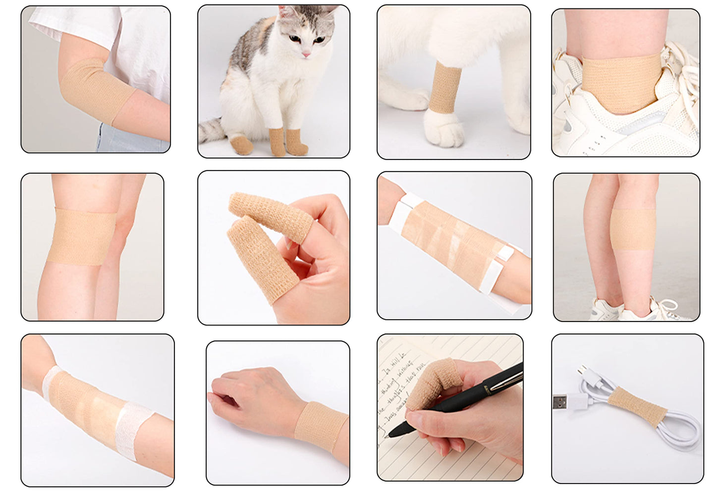 24 Pack Brown Breathable Self Adhesive Bandage Wrap 2 Inch, Multi-Purpose Non-Woven Cohesive Wrap - Vet Wrap | Athletic Tape, Ankle Sprains, Swelling, Pets