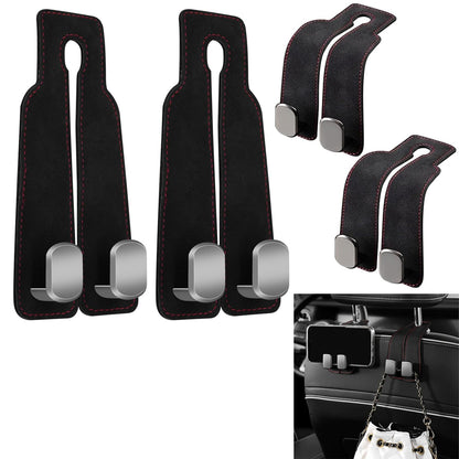 4Pcs Car Seat Back Double Hook,Car Hooks for Headrest, Double Headrest Hooks Purse Holder & Mobile Phone Holder,Multifunctional Hook for Car Seat Back, Car Headrest Hooks for Purses and Bags(Black)