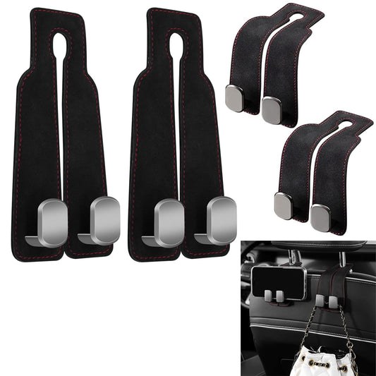 4Pcs Car Seat Back Double Hook,Car Hooks for Headrest, Double Headrest Hooks Purse Holder & Mobile Phone Holder,Multifunctional Hook for Car Seat Back, Car Headrest Hooks for Purses and Bags(Black)