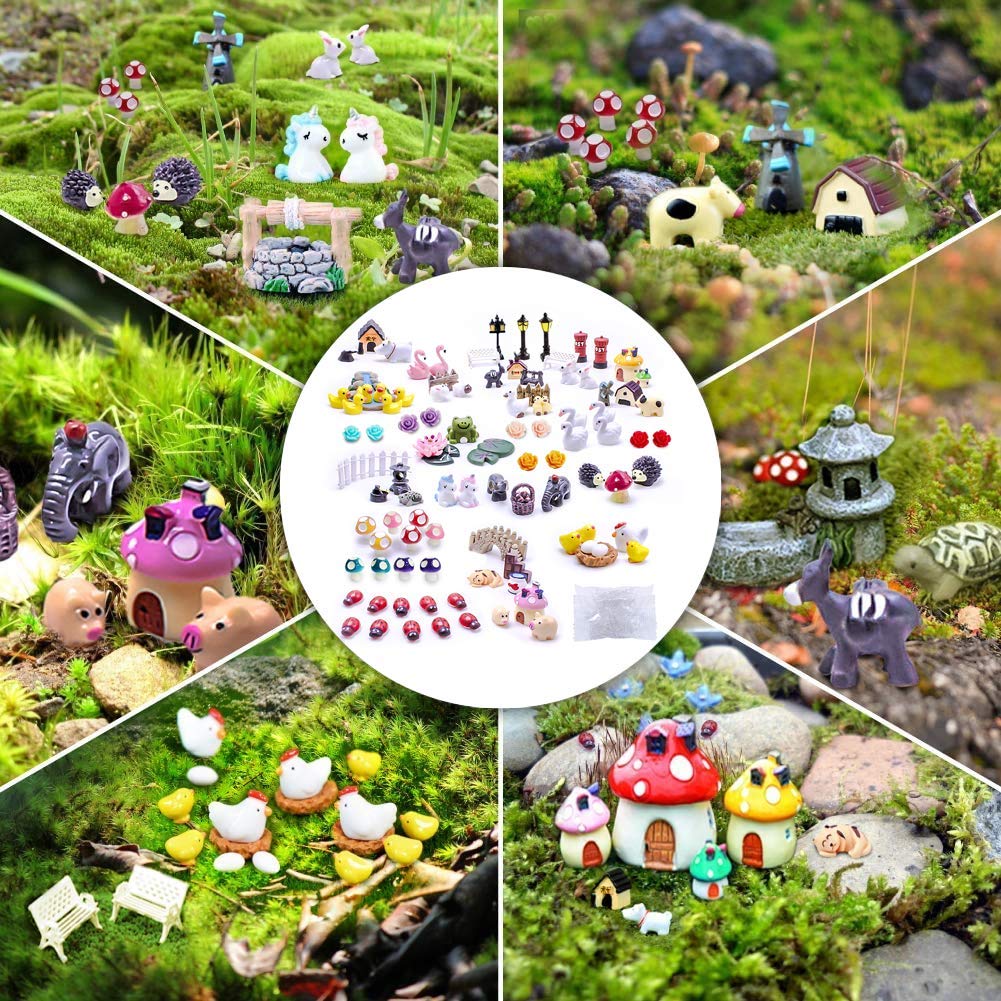 Dracarys Selected 100 Pieces Fairy Garden Accessories, Fairy Garden Kit, Mini Resin Animals, Miniature Figurines Decor, Micro Landscape Ornaments Bulk, Garden DIY Kit, Environmental Resin