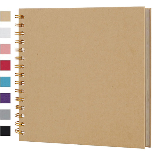 Finksy 8 x 8 Inch DIY Scrapbook Photo Album Brown 80 Pages Hardcover Kraft Blank Memory Book for Wedding and Anniversary Family
