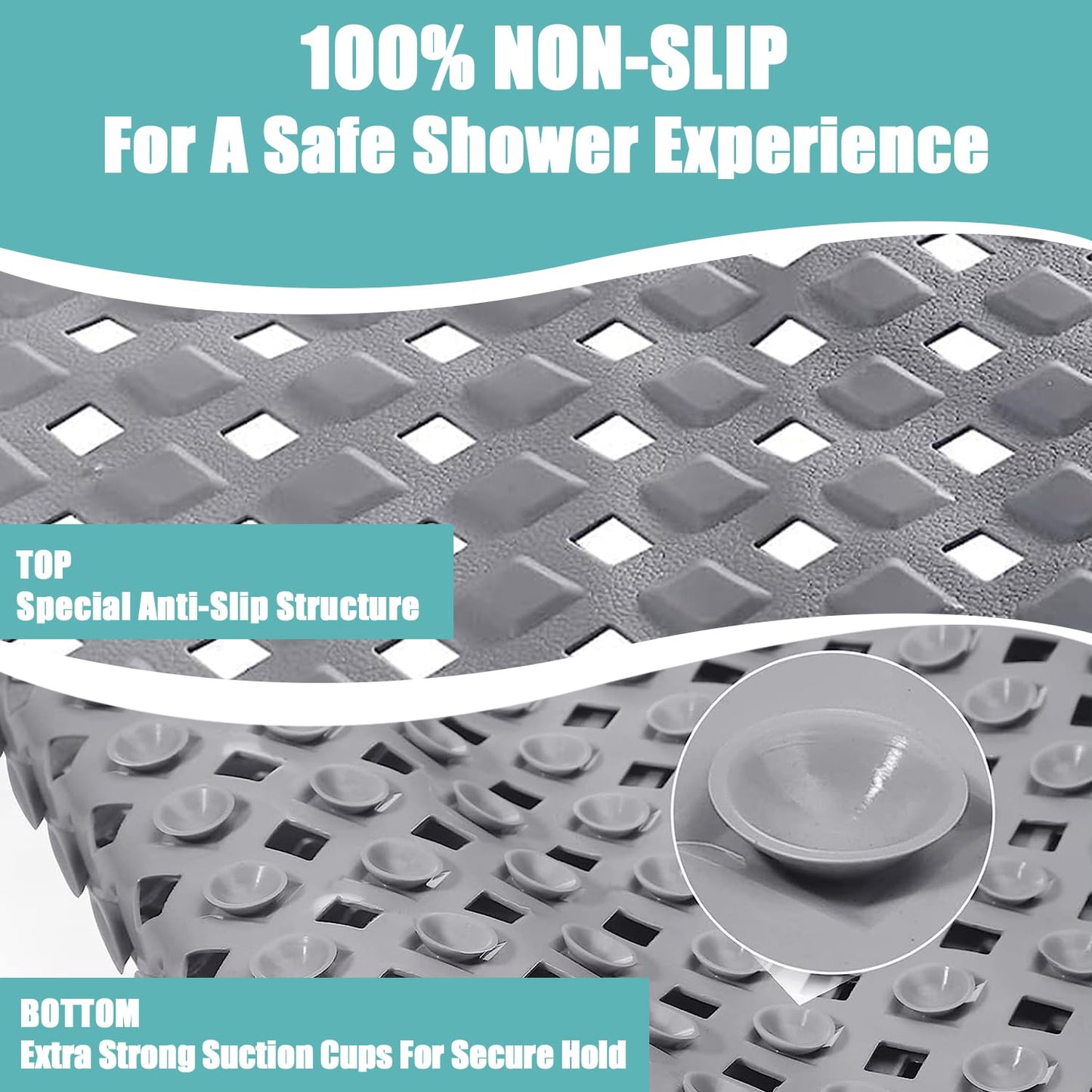 Non Slip Shower Mat Square: Mildew Resistant Shower Anti Slip Mat with Drain Holes - 165 Suction Cups Shower Floor Anti Slip Mat for Stall