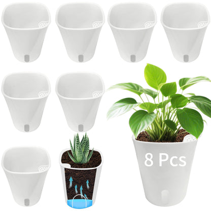 8 Pack 4 inch self Watering pots for Indoor Plants, Small Self Watering Planters with Visual Water Level Window,self Watering Plant pots for Aloe,Herbs,African Violets