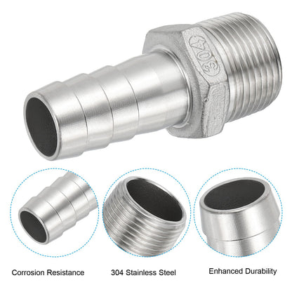 PATIKIL 304 Stainless Steel Barb Hose Fitting, 2 Pack 3/4" Hose Barb x 3/4" NPT Thread Pipe Connector Adapter Quick Fittings for Bore Air Water Connecting
