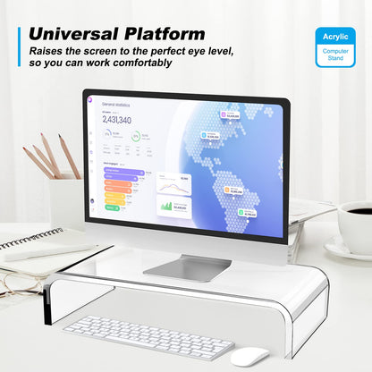 Acrylic Monitor Stand Riser - Acrylic Laptop Stand, Clear Monitor Stand, Monitor Riser for Desk Keyboard Storage Office, Home, School