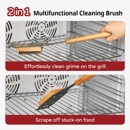 ROCKSHEAT Grill Brush and Scraper, 16.9" Grill Cleaning Brush with Heat Resistant Stainless Steel Bristles & Comfortable Wood Handle, BBQ Grill Brush for Outdoor Grill, BBQ Accessories Gift for Men