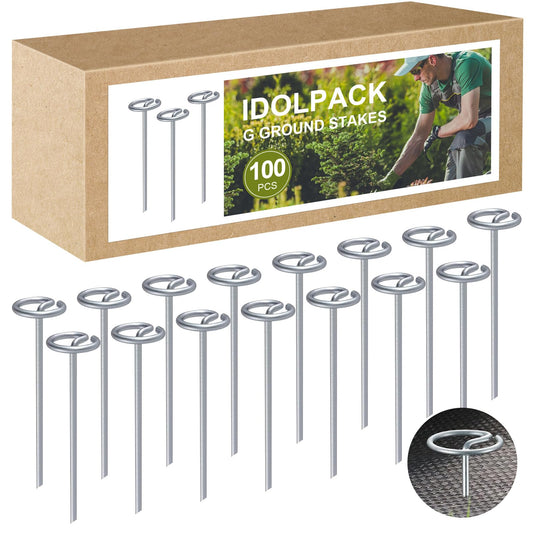 100 Pcs Circle Top Landscape Pins Bulk Garden Landscape Staples Galvanized Heavy Duty Garden Stakes Pins for Landscaping and Securing Lawn Fabric Weed Barrier