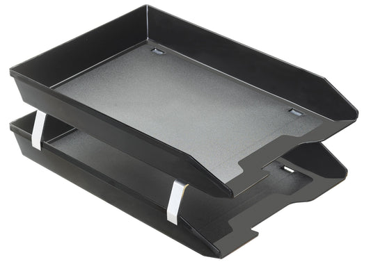 Acrimet Facility 2 Tier Letter Tray, Front Load, Letter Size/A4, Desktop File Organizer, Plastic (Black Color)